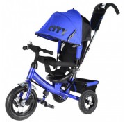 Детский трехколесный велосипед Trike CITY с ручкой, колеса ПВХ 10, от 1 года, синий
