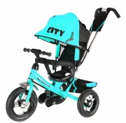 Детский трехколесный велосипед Trike CITY (2017) с ручкой, колеса ПВХ 10, от 1 года, бирюзовый