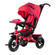 Детский трёхколёсный велосипед Trike City Big 2019, красный с надувными колёсами и USB фарой (12"/10")